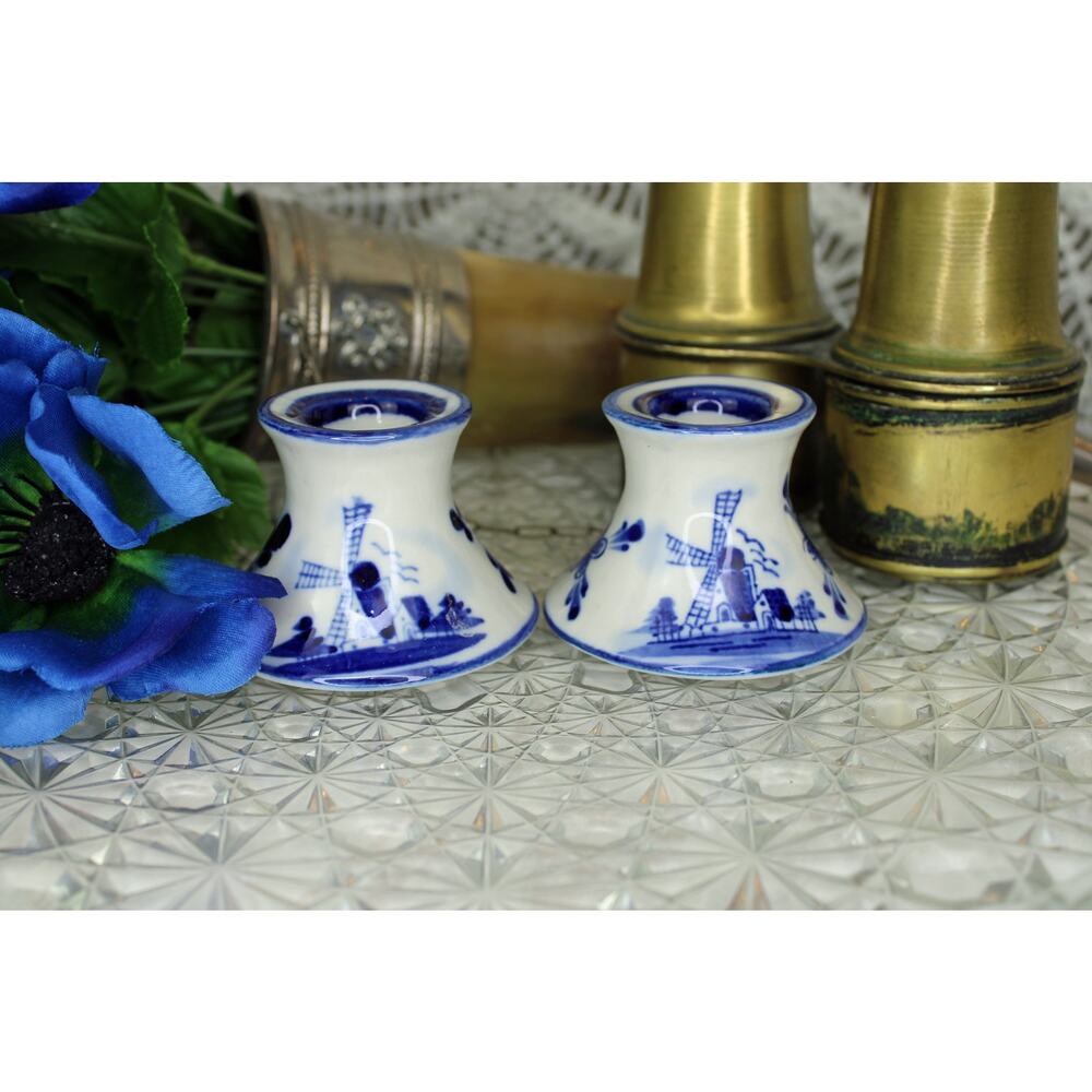 Set of Two Nobel Ban Delft Blue Candle Stick Holders